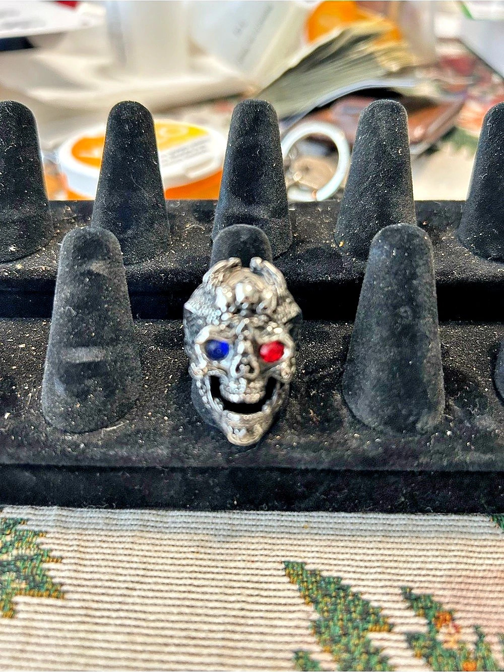 Skull Statement Ring in Silver & Blue
